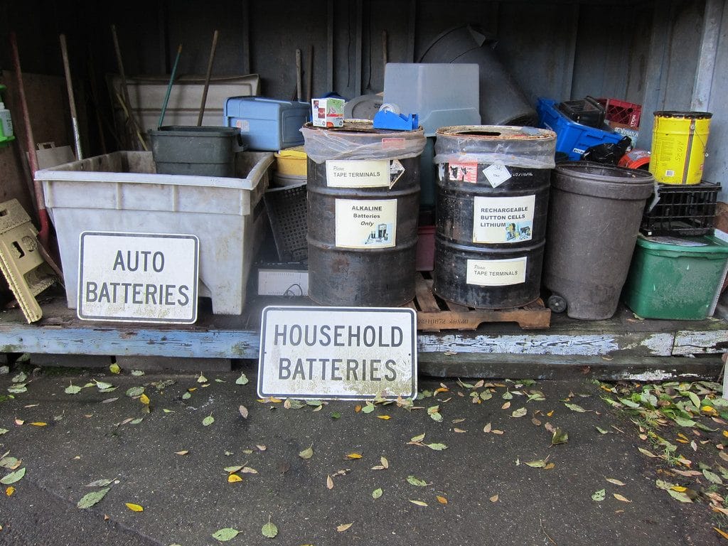 Assorted containers to collect Old Inverter Batteries to Be reclaimed by UPS manufacturers