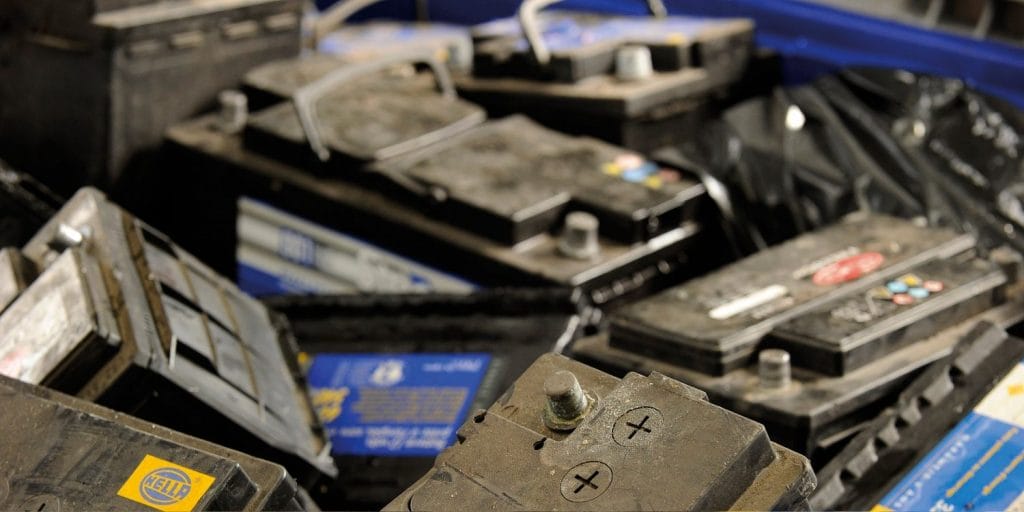 Old, Unused car batteries dumped for recycling by ups manufacturers