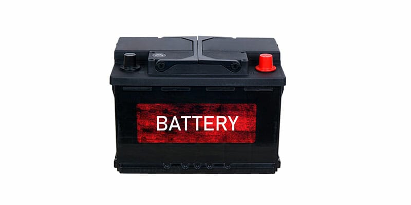 A sealed SMF car battery in a white background.