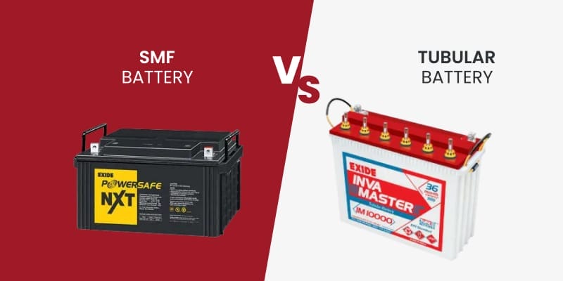 The image illustrates the difference between SMF and Tubular batteries.